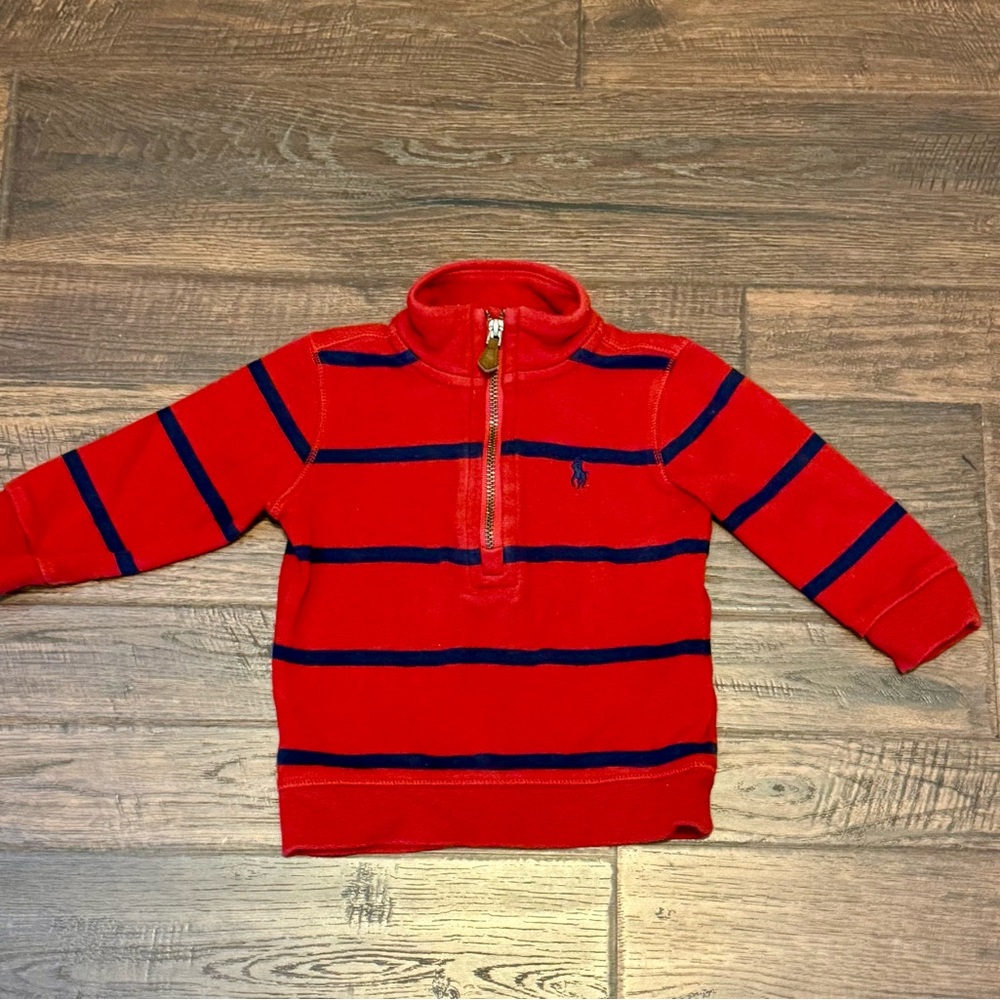 Polo by Ralph Lauren Red and Blue Quarter-Zip Sweatshirt 9 Months